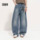 森馬（Semir）牛仔褲男夏季寬松弧形彎刀長(cháng)褲2026潑墨做舊水洗褲子109326124114