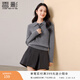 香影灰色絞花針織衫上衣女2025冬季新款配絲巾套頭miu系翻領(lǐng)毛衣 中灰 L 165/88A/110-125斤
