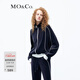MO&Co.外套絲絨感撞色白條高領(lǐng)立領(lǐng)休閑短外套美式復古運動(dòng)摩安珂 深寶藍色 S 160