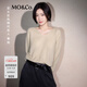 MO&Co.【秦嵐同款】針織衫2025秋新品V領(lǐng)船領(lǐng)寬松毛邊袖MBE3SWTT09 卡其綠色 S /160