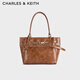 CHARLES&KEITH26春季新品鎖扣褶皺大容量單肩托特包CK2-30782817 Distressed Tan復古鞣褐 L