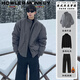 聲猴美式飛行員夾克外套男機能風(fēng)痞帥立領(lǐng)短款寬松男士休閑棒球服棉服 灰色夾棉外套+黑高領(lǐng)毛衣+黑加絨西褲【三件套】 XL