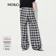 MO&Co.休閑褲夏天絲綿羊毛高腰黑白格紋闊腿褲M(mǎn)BE2PAT047 黑白格色 M /165