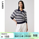 藍地（LANDI）POLO領(lǐng)格子撞色針織衫女年春季新款七分袖套頭上衣 格紋 L