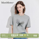 MeetMetro瑪依爾女裝印花T恤女2026夏季休閑寬松百搭圓領(lǐng)短袖上衣 花灰 M