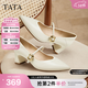 他她（TATA）粗跟瑪麗珍鞋女鞋高跟鞋女秋季新款皮鞋單鞋女XGM01AQ5 米白 35
