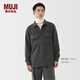 MUJI男式 抓絨 襯衫 男士長(cháng)袖襯衣外套開(kāi)衫男裝25年冬季 AB1PAA5A 炭灰色 M  (170/92A)