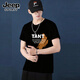 JEEP SPIRIT吉普純棉短袖T恤男夏季新款圓領(lǐng)寬松上衣套頭休閑半袖體恤打底衫 黑色 2XL  (建議135-150斤)