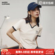 馬登女裝 新款老錢(qián)風(fēng)復古V領(lǐng)Polo衫女士t恤高檔正肩短袖夏秋日系上衣 米白色 /2025夏季衣服新款 S