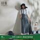 日著(zhù)原創(chuàng  )設計女裝2024夏季新款斑駁高腰A字背帶牛仔純棉連衣裙子 霞藍 L