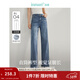茵曼（INMAN）直筒加絨牛仔褲2024秋季女裝新款中高腰彈力闊腿長(cháng)褲子 牛仔藍 27