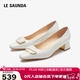 萊爾斯丹2026新款優(yōu)雅純色方頭淺口通勤粗中跟單鞋女41007 米白色CRK 37