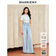 MAXRIENY經(jīng)典復古感淺藍色高腰闊腿開(kāi)叉牛仔褲褲子 淺牛仔藍 S 01/34