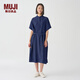 MUJI MUJI IDEE 女式 強捻短袖襯衫連衣裙女裝裙子夏季連身裙GAD12C4S 藏青色 M (155/80A)