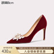 Lily Wei【點(diǎn)絳流丹】紅色絲絨婚鞋春夏新款高跟鞋女新娘鞋子大碼婚宴鞋 紅色絲絨【跟高8cm】 36