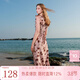 三彩2025秋款U領(lǐng)浪漫碎花雪紡裙印花大擺連衣裙長(cháng)裙M 肉桂粉花卉 S 155/80A