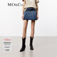 MO&Co.牛仔裙褲春夏中低腰A字壓褶復古洗磨酷辣短褲(附腰帶)摩安珂 牛仔藍色 S 26