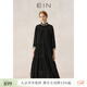 EIN【小黑裙】EIN言文藝優(yōu)雅花邊拼貼木耳邊立領(lǐng)連衣裙秋新款 石墨黑 L