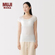 MUJI 女式 萊賽爾 帶罩杯 法國袖T恤 女士女款26年春季上衣FCC55C6S 白色 XL (165/92A)