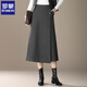 羅蒙（ROMON）不規則灰色毛呢半身裙女秋冬季新款高腰中長(cháng)款A字裙氣質(zhì)包臀裙子 灰色 毛呢 M 20/M 2尺      27碼