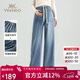 英氏（YEEHOO）孕婦褲子秋季闊腿褲牛仔褲休閑褲直筒無(wú)托腹孕婦裝外出顯瘦長(cháng)褲 M
