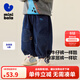 迷你巴拉【仿牛仔】男童女童褲子寶寶柔軟透氣寬松直筒褲長(cháng)褲春新款 牛仔深藍88301 110