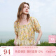 三彩2025夏季新款碎花小衫方領(lǐng)打攬上衣泡泡袖寬松小清新M 檸檬黃花卉 XL 170/92A