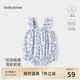 babylove【清倉】女寶寶吊帶連體衣夏薄款嬰兒三角哈衣純棉時(shí)尚包屁衣夏裝 花間曉晴 80cm