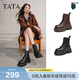 他她（TATA）巡星者靴子女鞋工裝靴秋冬新黑色加絨馬丁靴英倫短靴CG801DD5 黑色 36