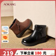 奧康（Aokang） 女鞋冬季靴子女短靴加絨保暖媽媽皮靴棉鞋加厚黑色37碼