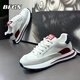 BFGN品牌牛皮運動(dòng)鞋男鞋2026春夏季新款男士增高老爹鞋透氣休閑鞋子男 白紅色【皮面】-高端男鞋 40 皮鞋碼
