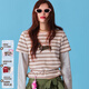 CHUU假兩件條紋T恤女2026春季新品破洞拼接小狗印花字母刺繡長(cháng)袖上衣 粉條紋 均碼