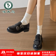 啄木鳥(niǎo)樂(lè )福鞋女2026春夏新款皮帶扣雕花布洛克鞋英倫風(fēng)小皮鞋軟底女單鞋 黑色 37 (235mm)