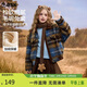 ASK JUNIOR兒童外套2025冬季中大童翻領(lǐng)撞色格紋夾克女童長(cháng)袖呢子大衣