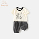 班喜迪男童套裝夏裝2026新款時(shí)髦洋氣寶寶短袖T恤兒童褲子夏季衣服童裝 米色 90