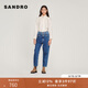 SANDRO秋冬女裝經(jīng)典款法式休閑氣質(zhì)丹寧雙腰拼接藍色長(cháng)款牛仔褲 藍色 36