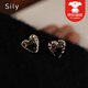思梨甜酷風(fēng)黑色水晶耳夾無(wú)耳洞女愛(ài)心暗黑系少女心小清新小眾耳飾 s925銀針耳釘