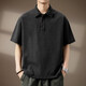 貴色高端美式肌理感牛仔短袖Polo衫男夏季寬松重磅高級感半袖T恤 黑色 L  適合120-140斤