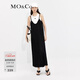 MO&Co.藝術(shù)亂褶露背吊帶連衣裙法式長(cháng)裙裙子綠色兩件套女防曬 黑色 M 165