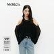 MO&Co.上衣春法式露肩A字裁邊銀珠清透燈籠袖MBE1TOP020 黑色 S 160