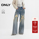 ONLY2025夏季新款層次破洞長(cháng)褲寬松直筒褲牛仔褲女|125332113 J33 復古350牛仔洗水 M M褲長(cháng)減短
