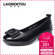 老人頭（LAORENTOU）女單鞋時(shí)尚職業(yè)粗跟淺口扣飾中跟通勤職業(yè)工作女鞋 LB13235 黑37