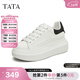 他她（TATA）女鞋新款奶油泡泡厚底鞋子小白鞋透氣休閑增高板鞋 白/黑（刺繡版） 34