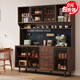 洛理想中古風(fēng)實(shí)橡木餐邊柜黑胡桃木色靠墻一體酒柜客廳收納儲物茶水櫥柜 長(cháng)180*寬50*高200+軌道插座（黑胡桃木色）