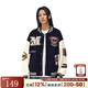 404MOBGANG 美式復古重工刺繡棒球服外套男女款潮P(pán)U皮拼接休閑寬松夾克上衣 深藍色 2XL