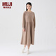 MUJI女式法蘭絨抽褶連衣裙女裝長(cháng)袖打底裙子純棉秋冬季BC08CC4A 淺灰棕色 S (155/80A)