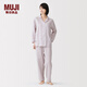 MUJI女式 無(wú)側縫雙層紗織長(cháng)袖睡衣 家居服套裝純棉女士26年春季 薰衣草色條紋 M 上裝160/84A 下裝160/66A