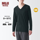 MUJI男式 棉冬季 V領(lǐng) 長(cháng)袖T恤 打底衫 肌底衣 秋衣 保暖內衣 黑色 L