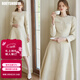 ROEYSHOUSE羅衣法式小香風(fēng)大擺連衣裙女秋冬新款氣質(zhì)粗花呢中長(cháng)裙09744 米白色 M