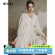 AIVEI欣賀艾薇2024秋季初戀仙女風(fēng)森系V領(lǐng)荷葉繡花連衣裙R753104A 白色 S